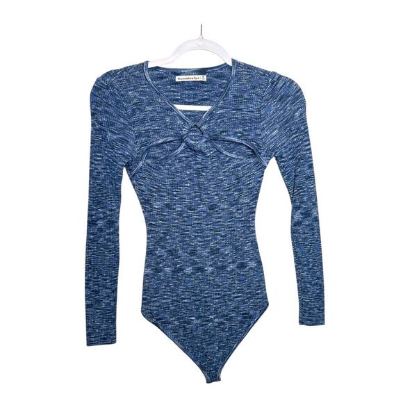 Abercrombie & Fitch O-Ring Cutout Sweater Bodysuit Women M Blue Knit Casual - Picture 1 of 6